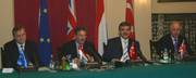 Conférence de presse à l'issue de la troïka UE-Turquie: Olli Rehn, Jean Asselborn, Abdullah Gül, Dennis MacShane