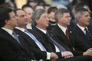 José Manuel Barroso, président de la Commission européenne, Konstantinos Karamanlis, Premier ministre grec, Jean-Claude Juncker