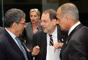 Amr Moussa, secrétaire général de la Ligue Arabe, Javier Solana, Haut représentant pour la PESC, et Ahmed Aboul Gheit, ministre des Affaires étrangères d'Egypte