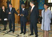 Jean Asselborn, ministre des Affaires étrangères, Benita Ferrero-Waldner, Koffi Annan, secrétaire général de l'ONU, Serguei Lavror, ministre russe des Affaires étrangères et Condoleeza Rice, secrétaire d'Etat des Etats-Unis d'Amérique